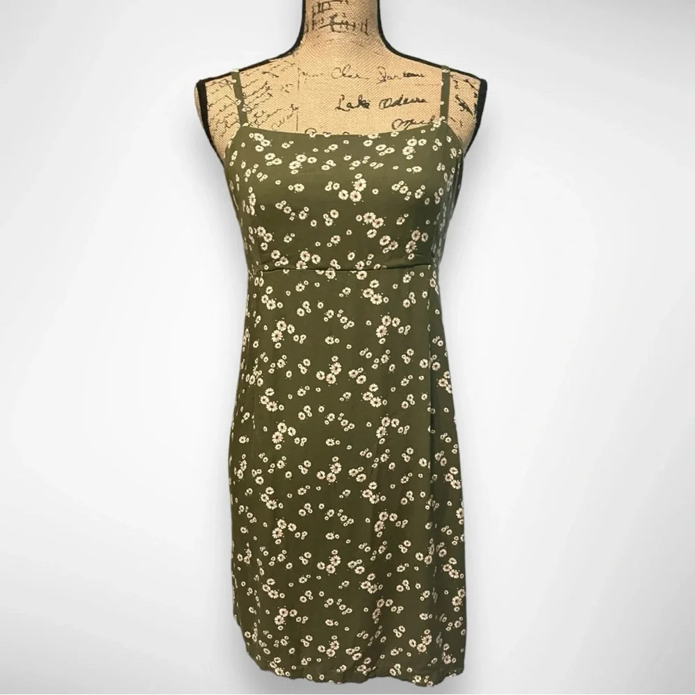 ARIZONA JEAN COMPANY 90's Green Floral Spaghetti Strap Mini Dress Large | EUC